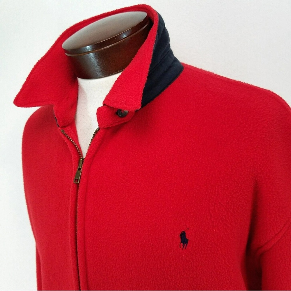 Vtg 90s POLO RALPH LAUREN Fleece Jacket Red Full Zip Harrington  Men's Size XL